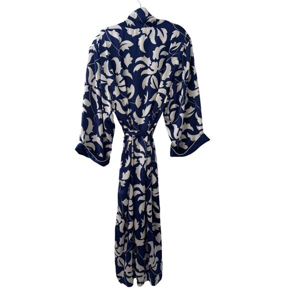 Vintage Gold Label Victorias Secret Navy White Floral Satin Robe With Belt Women - Picture 5 of 14
